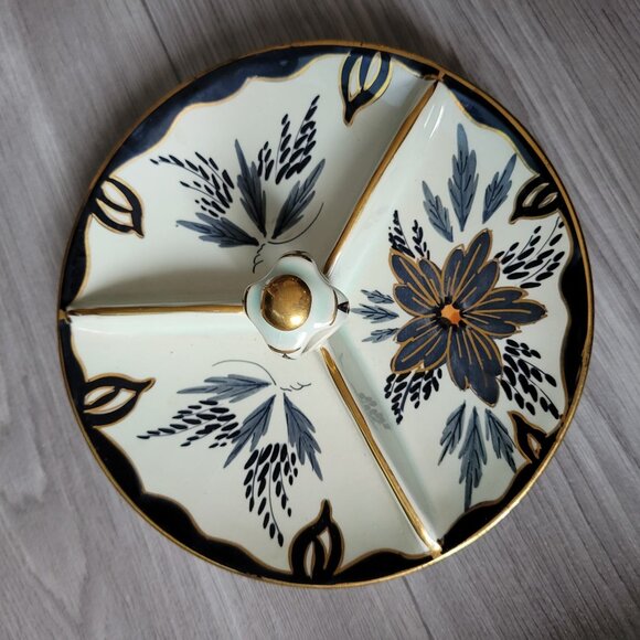 Hand Painted Tody Divided Dish With Gold Trim Made In Holland - Picture 2 of 6